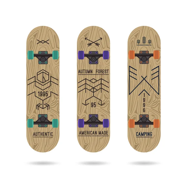 Set von Retro-Vintage-Abzeichen auf einem Skateboard — Stockvektor