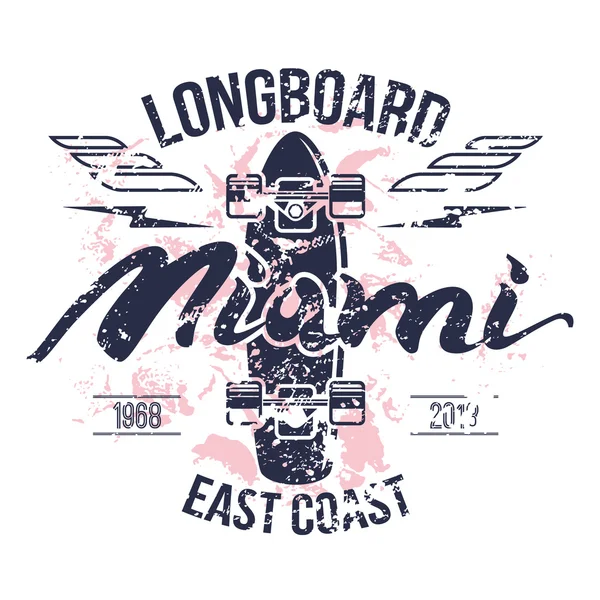 Longboard embleem retro print — Stockvector