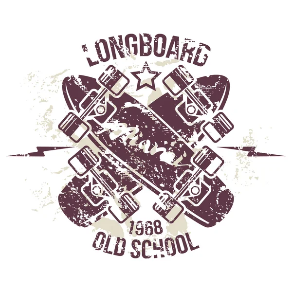 Longboard amblemi retro yazdırma — Stok Vektör