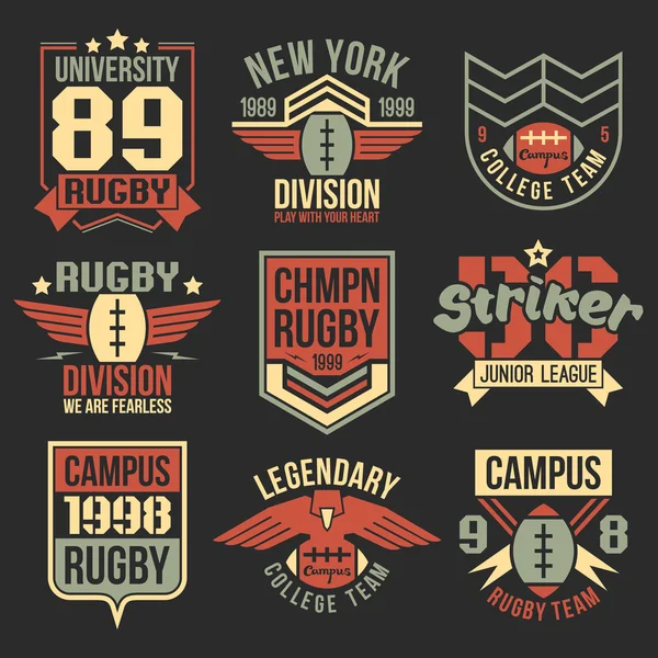College rugby team emblems — Stock Vector