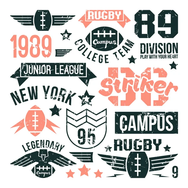 Conjunto de distintivos da equipe de rugby da faculdade —  Vetores de Stock