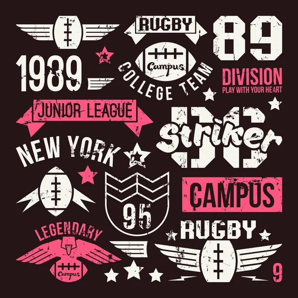 Ensemble de badges de l'équipe de rugby du collège — Image vectorielle