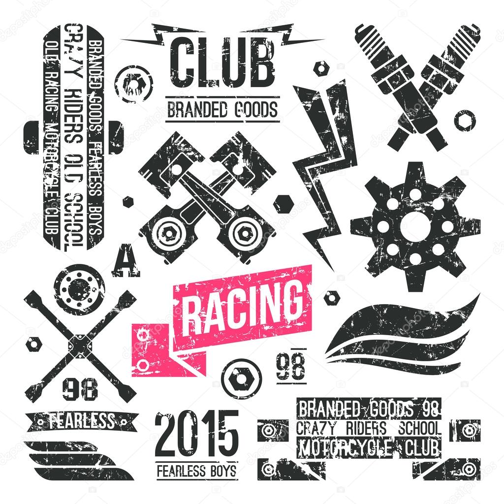 Car racing badges in retro style