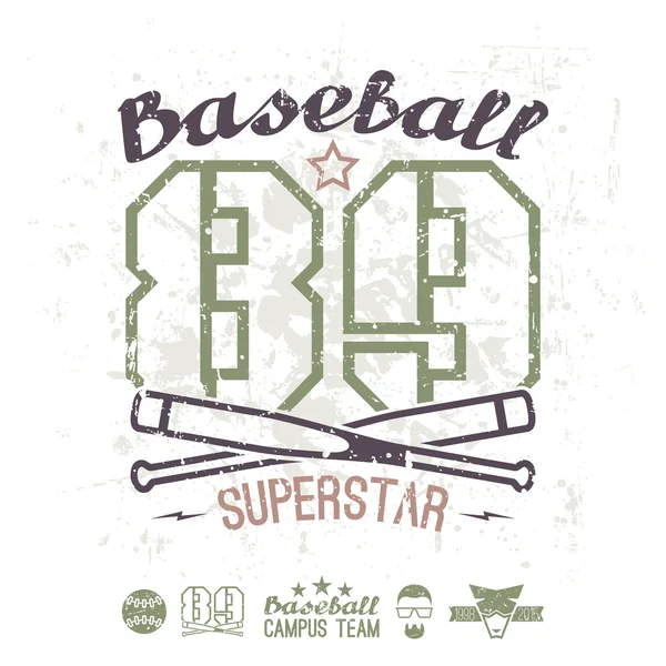 Emblema de beisebol superstar equipe da faculdade — Vetor de Stock