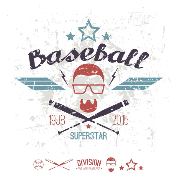 Emblema de beisebol superstar equipe da faculdade — Vetor de Stock
