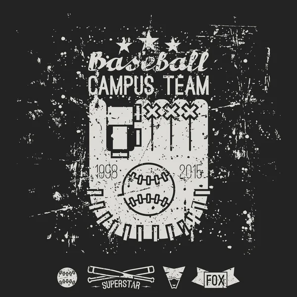 Emblema equipe campus de beisebol — Vetor de Stock