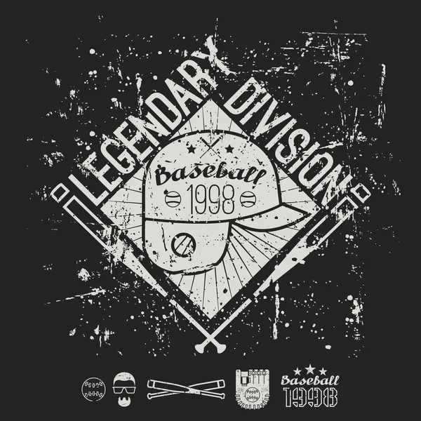 Emblema béisbol legendaria división de la universidad — Vector de stock