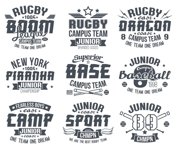 Béisbol y rugby universidad emblemas de deporte de equipo — Archivo Imágenes Vectoriales