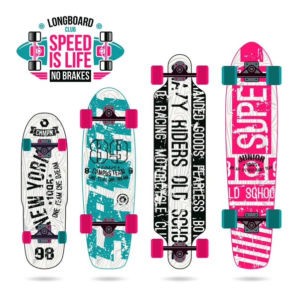 Conjunto de impressões em longboard —  Vetores de Stock