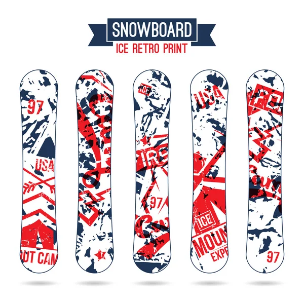 氷レトロなスノーボードの印刷 — ストックベクタ