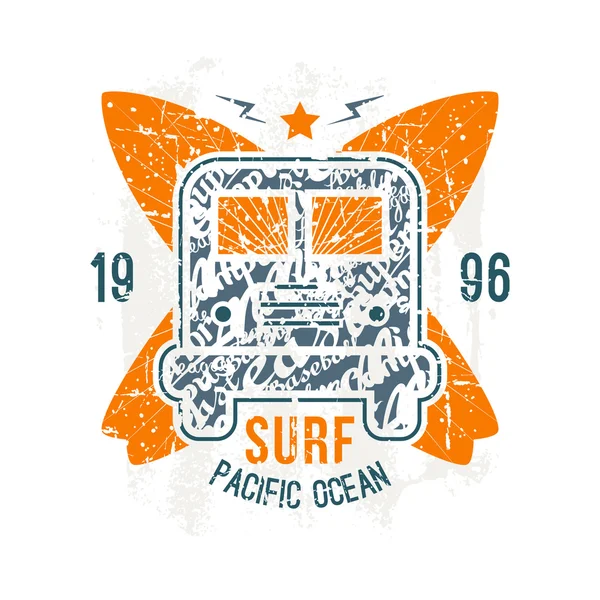 Surfbus-Emblem im Retro-Stil — Stockvektor