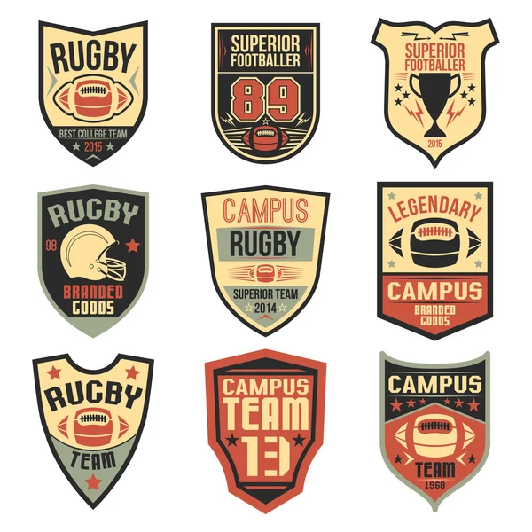 Campus rugby team emblems — Stock Vector