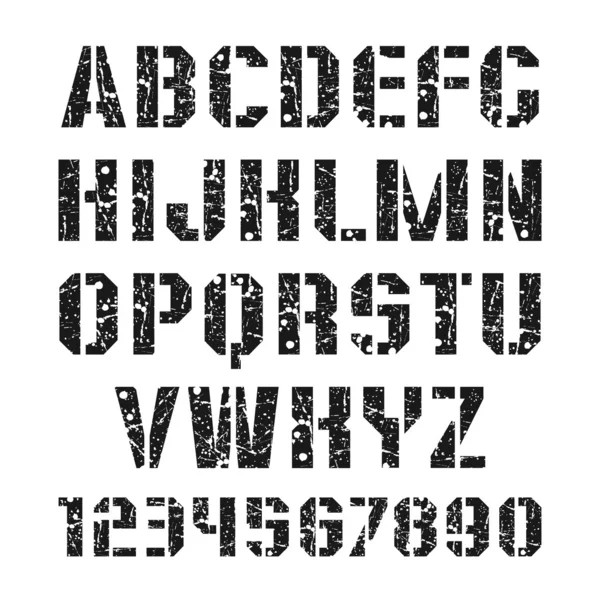Polices de caractères et chiffres Stencil-plate — Image vectorielle