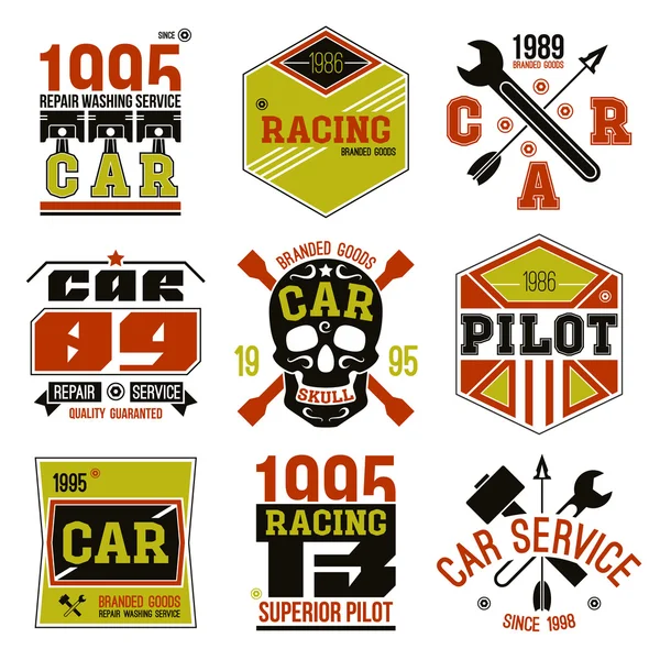 Courses automobiles et badges de service — Image vectorielle