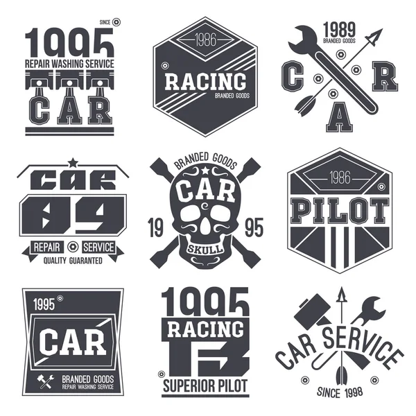 Courses automobiles et badges de service — Image vectorielle