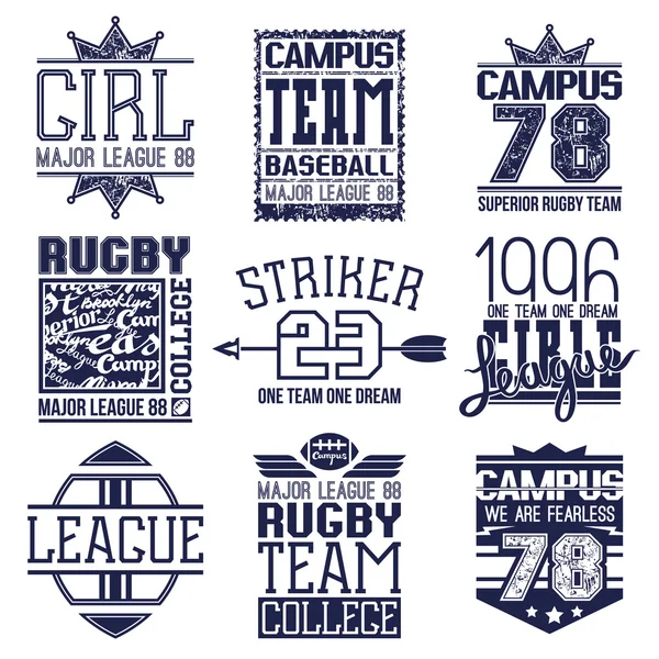 Rugby en honkbal team college emblemen — Stockvector