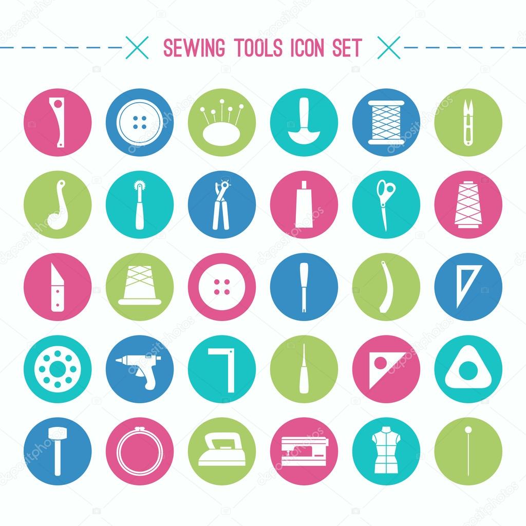 Sewing and hobby tools icons set