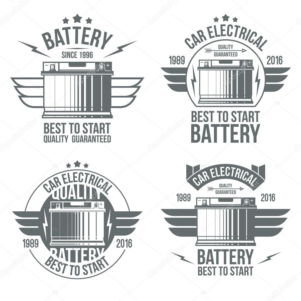 Car battery shop  emblems. Grey print on a white background