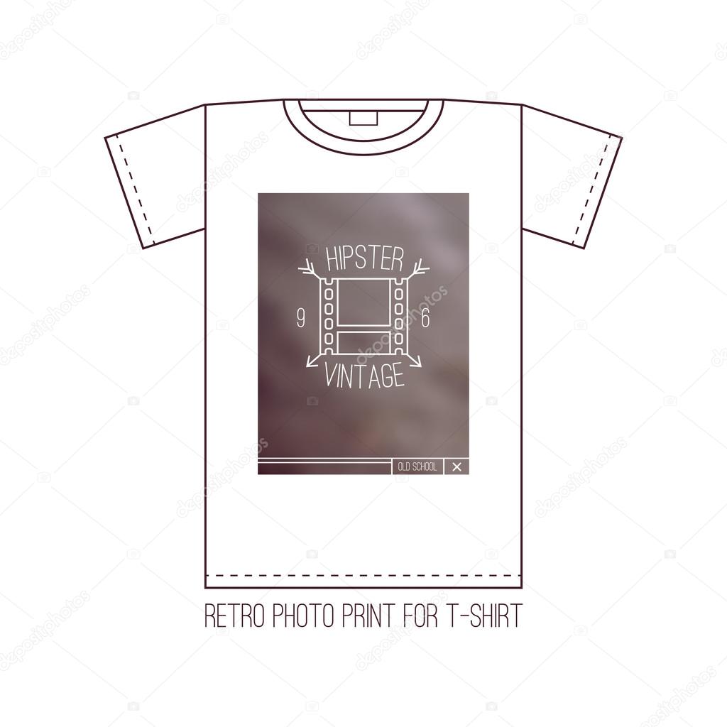 Trendy badges in thin line style and blurred backgrounds. Graphic design for t-shirt. Color print on a white background