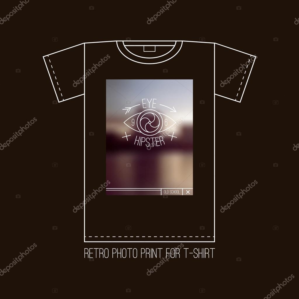 Trendy badges in thin line style and blurred backgrounds. Graphic design for t-shirt. Color print on a black background