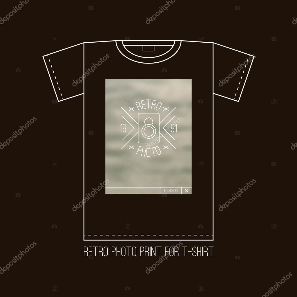 Trendy badges in thin line style and blurred backgrounds. Graphic design for t-shirt. Color print on a black background