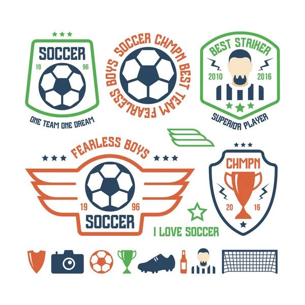 Conjunto de emblemas e iconos de fútbol — Vector de stock