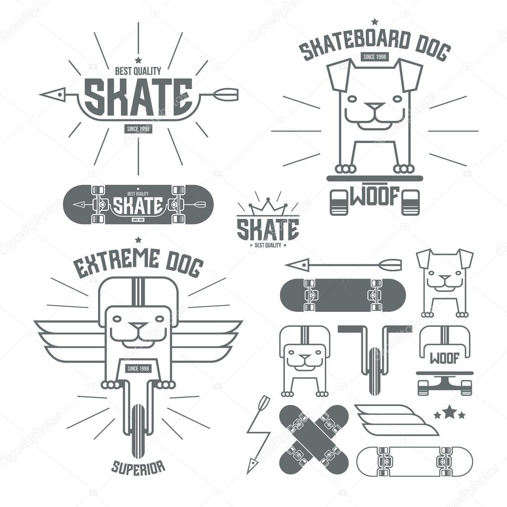 Skateboard dog emblems and icons