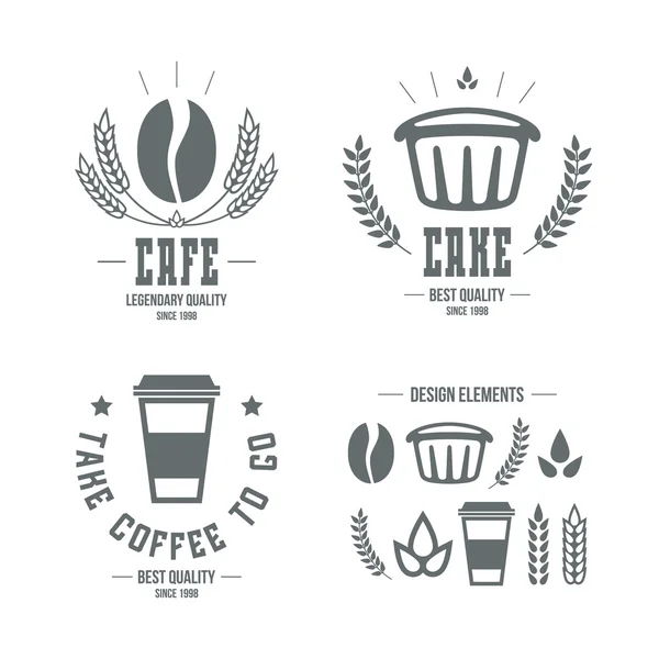 Café y pastel emblemas e iconos — Archivo Imágenes Vectoriales