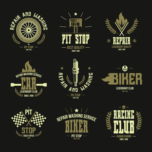 Autoraces en service badges en logo — Stockvector