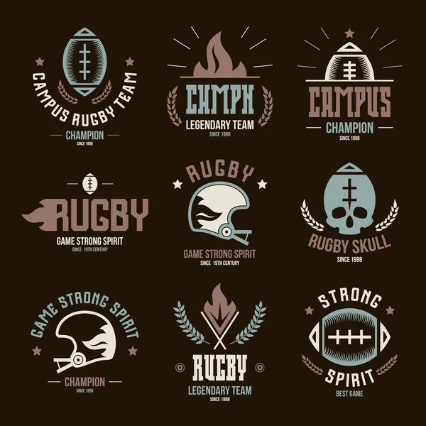 Crachás de equipa de rugby universitário —  Vetores de Stock