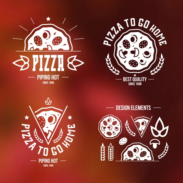 Etiquetas de pizzería, insignias y elementos de diseño — Vector de stock