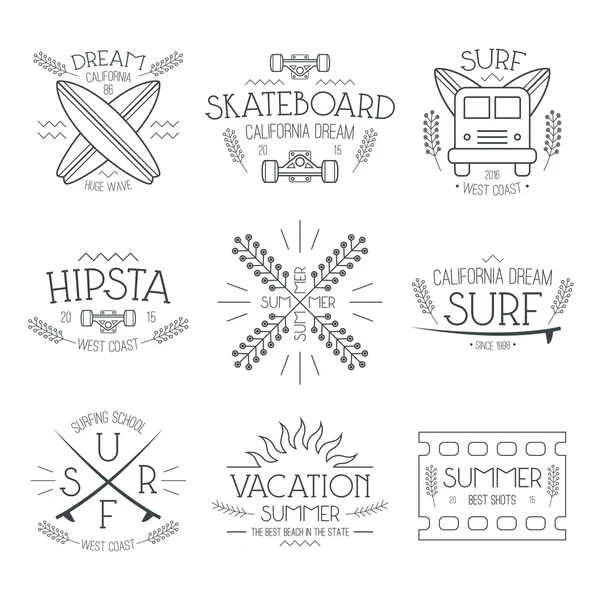 サーフィンと休暇の紋章 — ストックベクタ