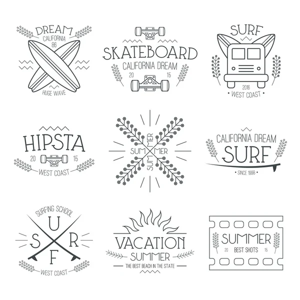 Surf e férias emblema — Vetor de Stock