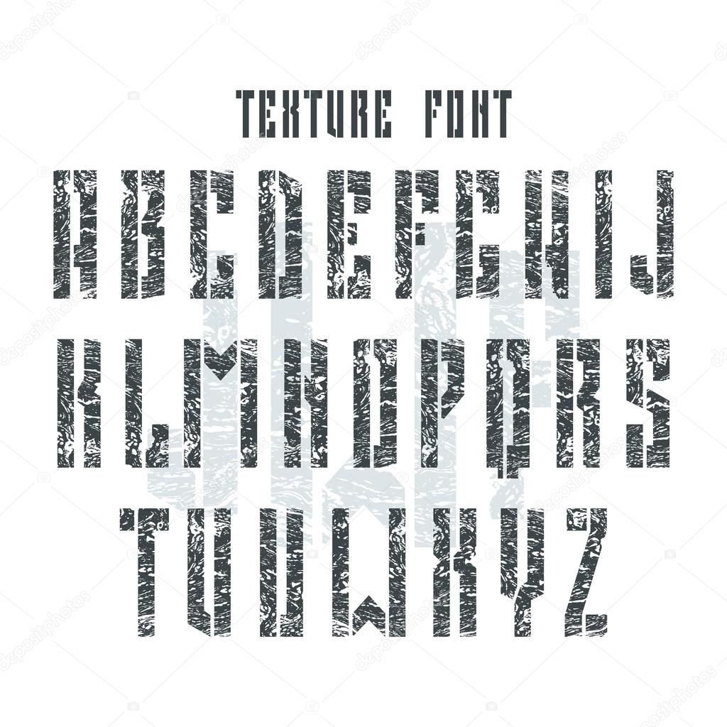 Bold stencil-plate sans serif font with shabby texture