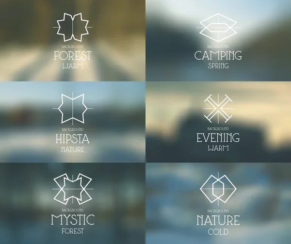 Fond et emblèmes brouillés de la forêt printanière — Image vectorielle