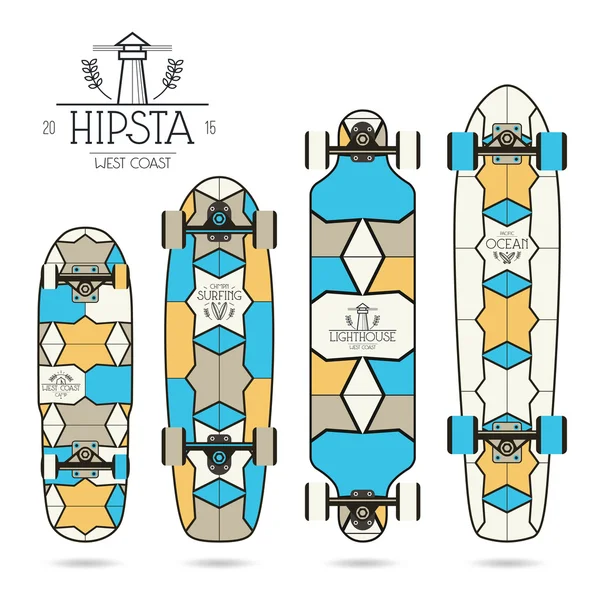 Hipster print for longboard — Stock Vector