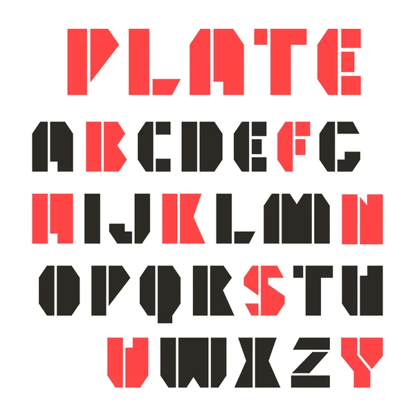 Sans serif font stencil-plate e numerale — Vettoriale Stock