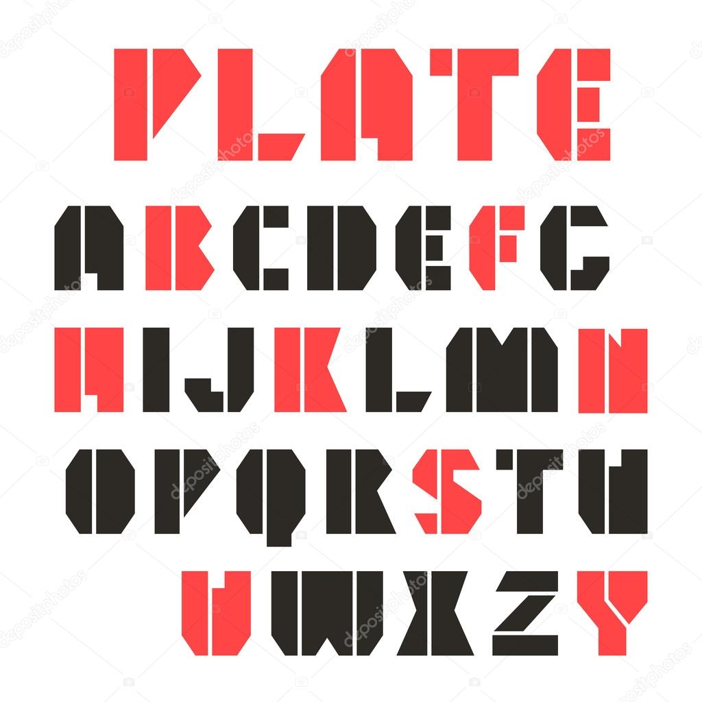 Sans serif stencil-plate font and numeral