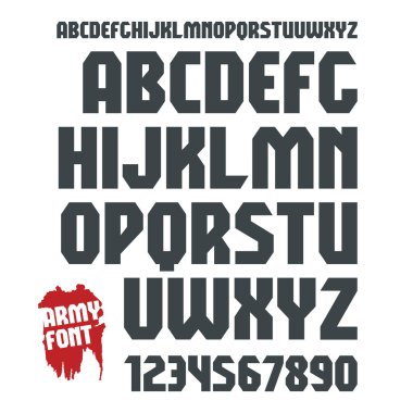 Sans serif geometrik askeri yazı tipi ve ad, sıfat