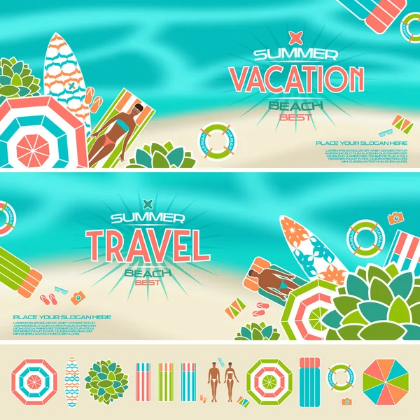 Set of summer beach banners and icons — 图库矢量图片