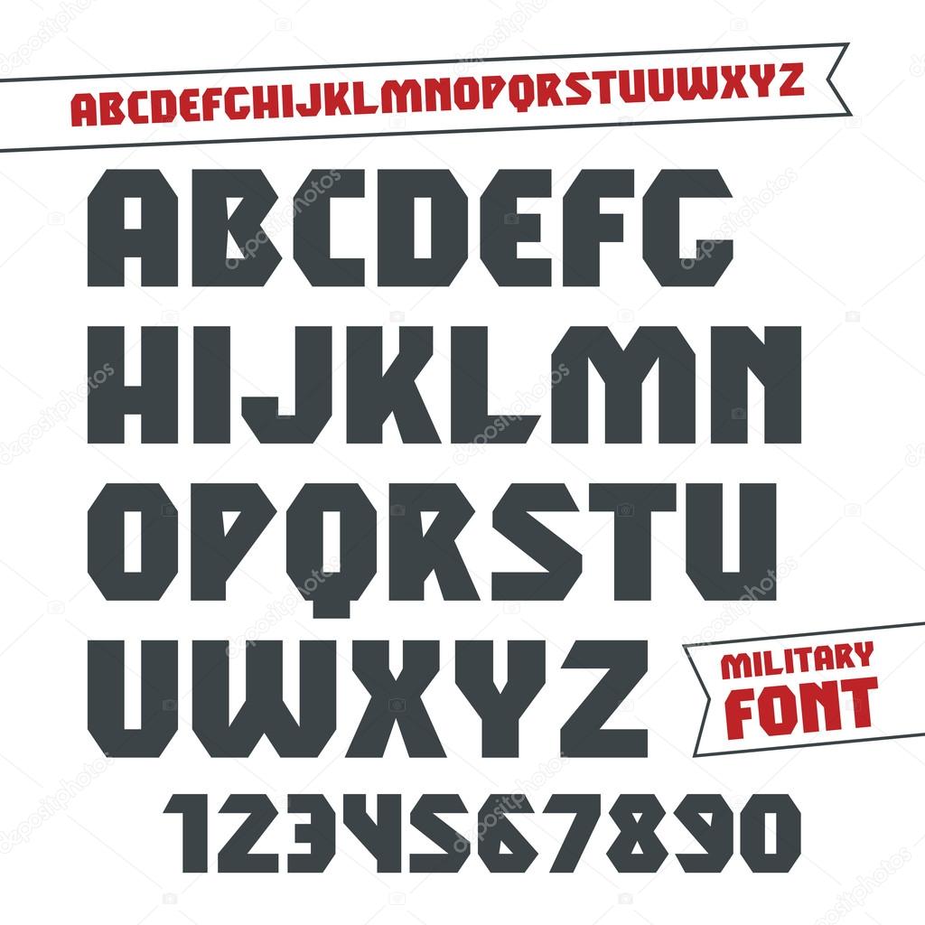 Stencil plate sans serif font in military style Vector Image