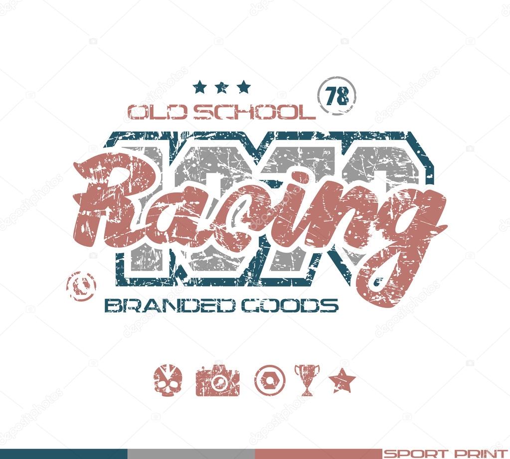 Racing emblem in retro style. Graphic design for t-shirt. Color  print on white background