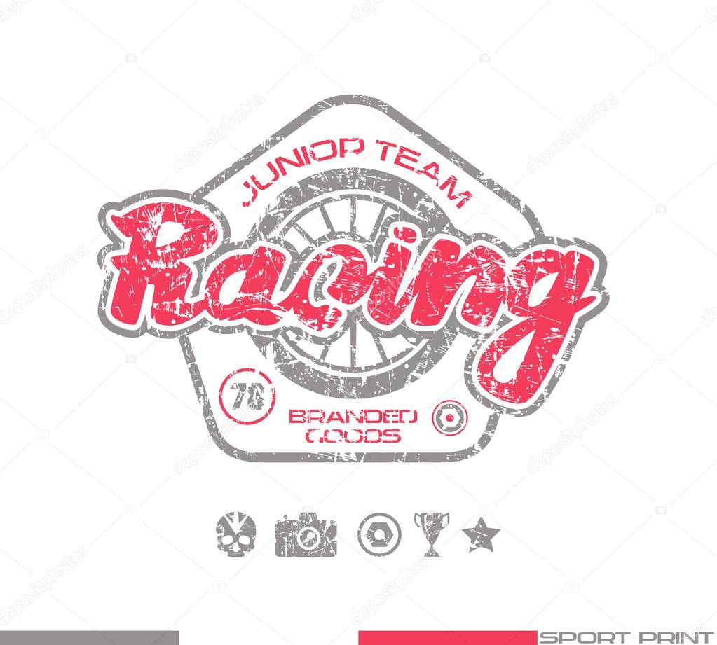 Racing emblem in retro style. Graphic design for t-shirt. Color  print on white background