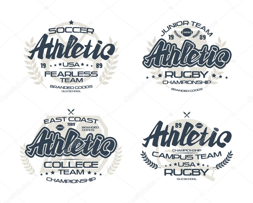 College rugby and soccer team emblems  for t-shirt. Print on white background