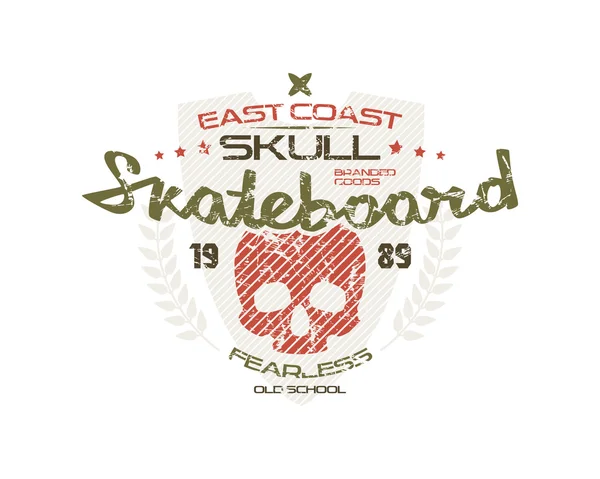 Skateboardskalleemblem — Stock vektor