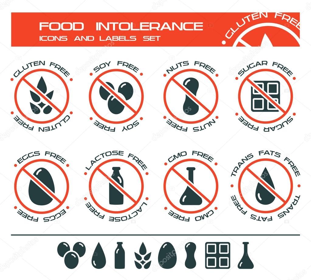 Food intolerance icons and labels set