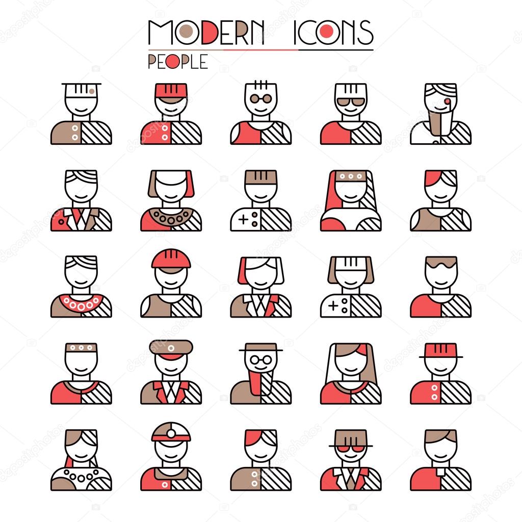Icon set people in thin line style. Isolated on white background