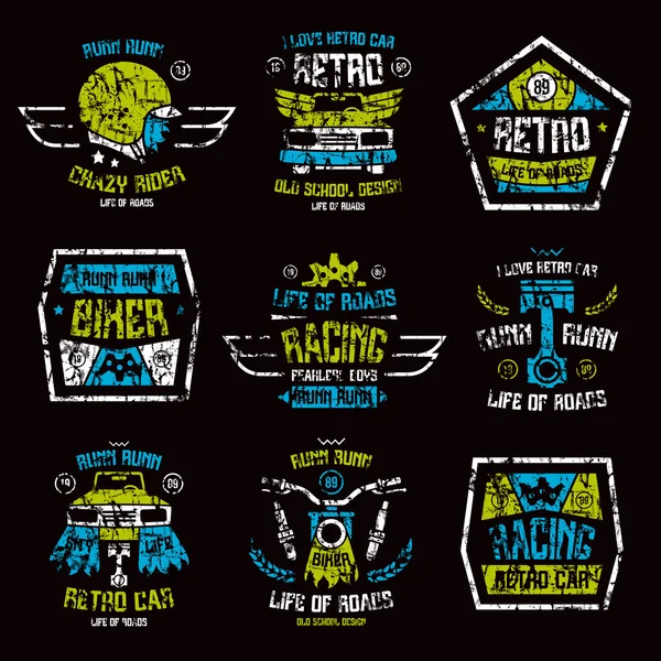 Emblemas de corrida para t-shirt — Vetor de Stock