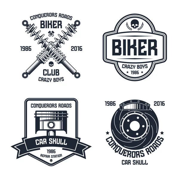 Réparation automobile et emblèmes de club de motards — Image vectorielle
