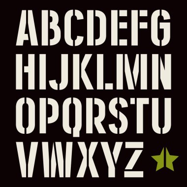 Şablon-plaka sans serif yazı tipi askeri tarzı